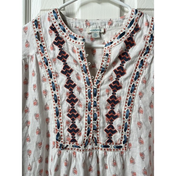 Sundance White Pink Floral Embroidered Blouse Top XXL Boho Cottage Peasant Indy - Picture 3 of 12